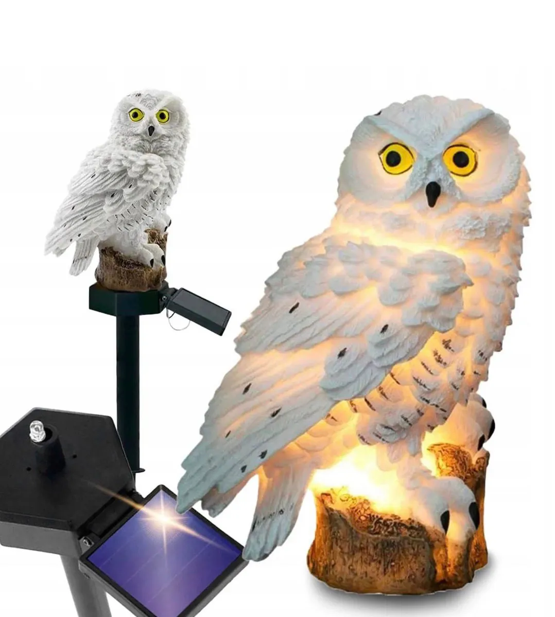 Solarna lampa ogrodowa sowa biała z LED