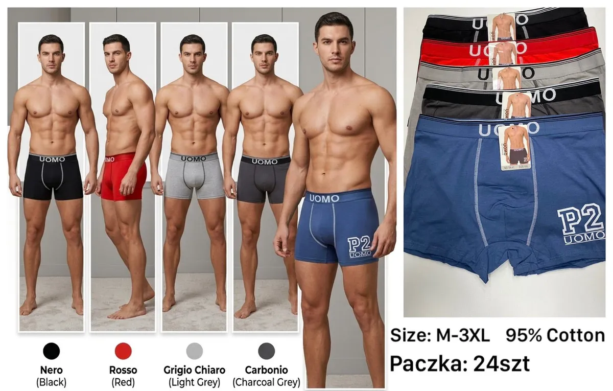 Bokserki męskie UOMO różne kolory M-3XL 95% bawełna