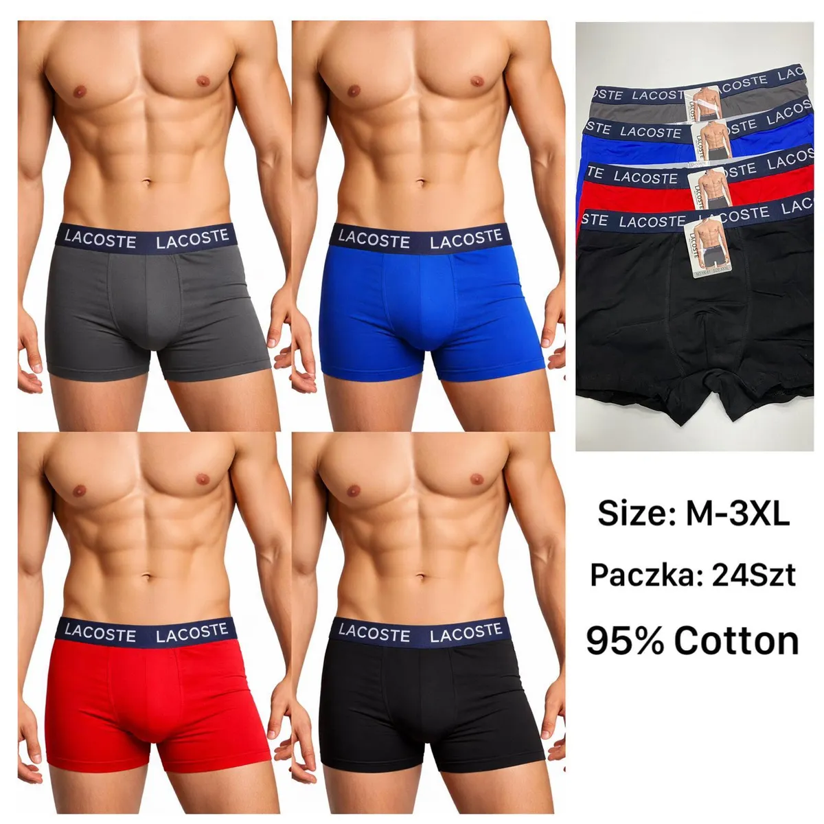 Bokserki męskie Lacoste M-3XL 95% bawełna wielopak