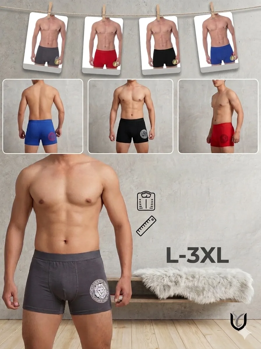 Męskie bokserki U z lwem L-3XL szary/czarny/czerwony/niebieski