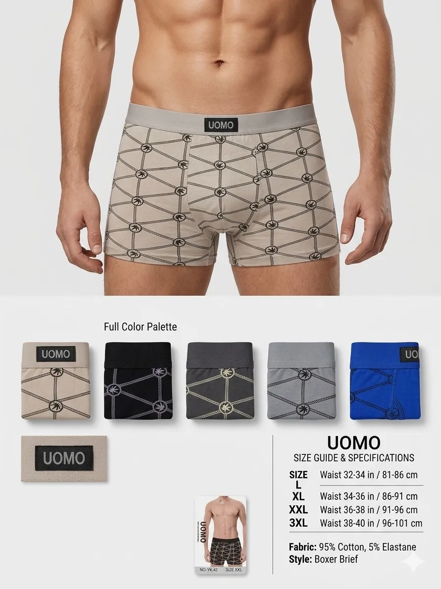 Uomo Boxer Brief Beżowy z Wzorem Sieci XL