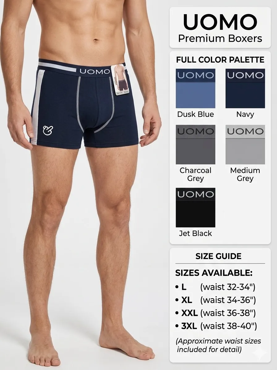 UOMO Premium Boxersy Navy z Białymi Pasami Rozmiar L-XL-XXL-3XL