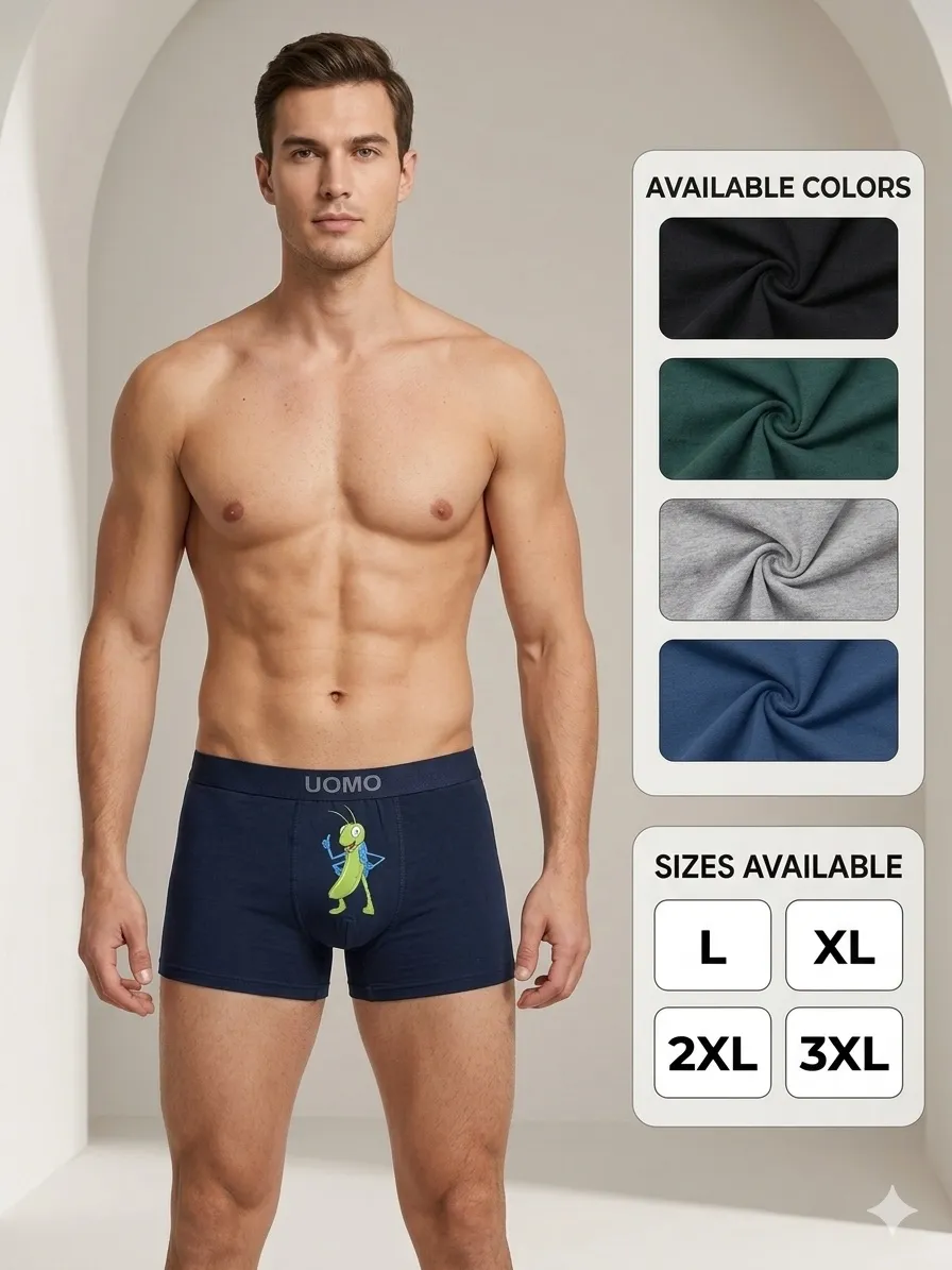 Bokserki męskie Uomo granatowe z zieloną świerszczem L-3XL