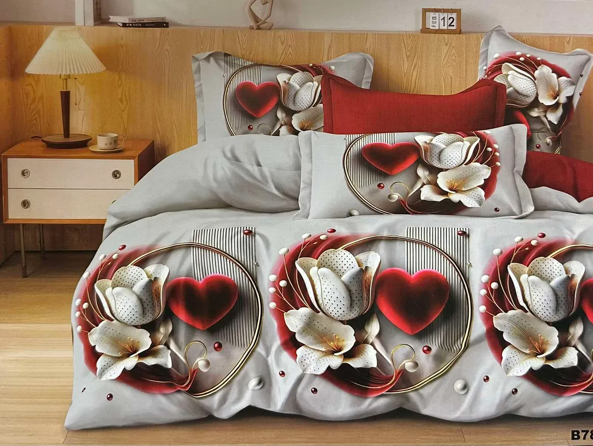 Komplet pościeli 3D satyna bawełna 160/200 serca kwiaty