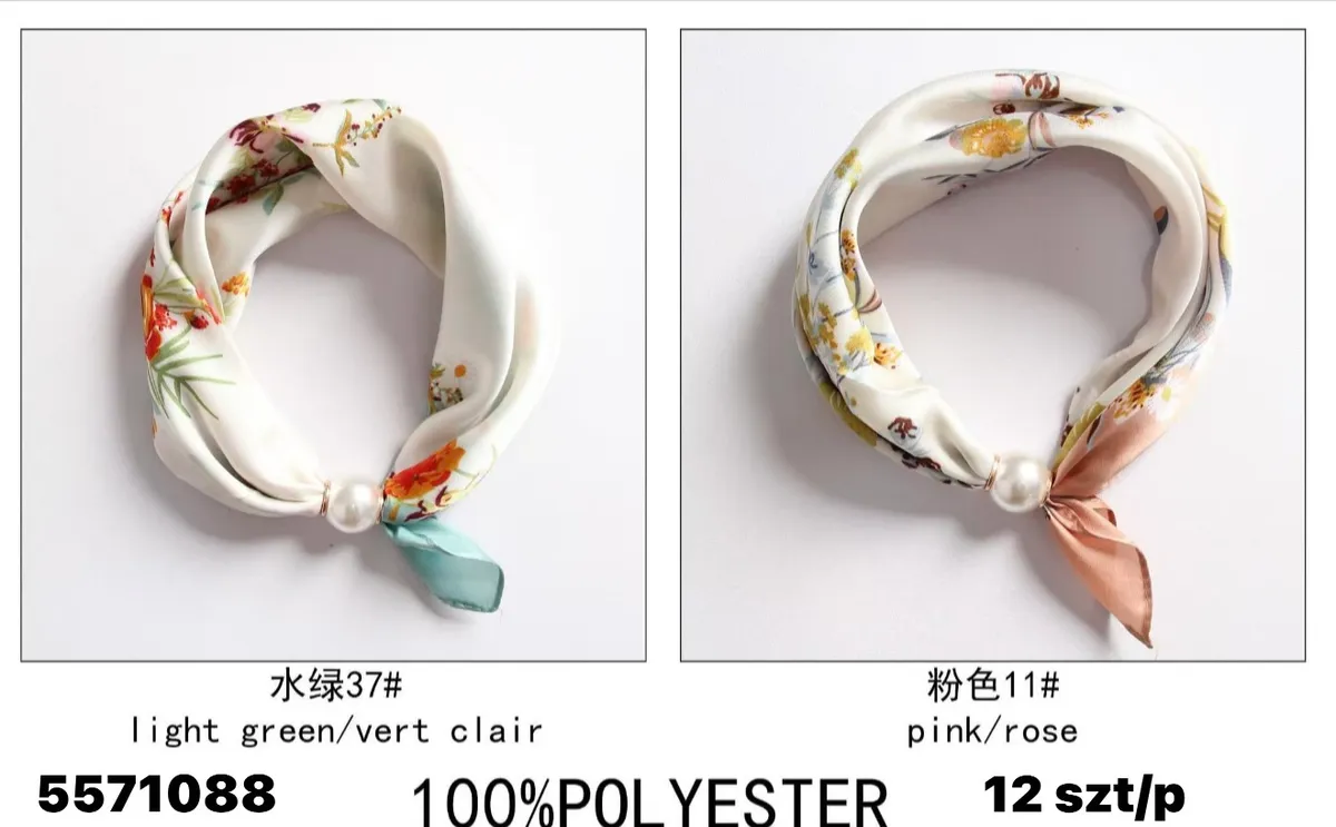 Chusta jedwabista kwiatowa light green/vert clair 100% poliester