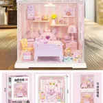 Zestaw DIY Mini Pokój Sypialnia Różowy 18x16.8cm AERBABY