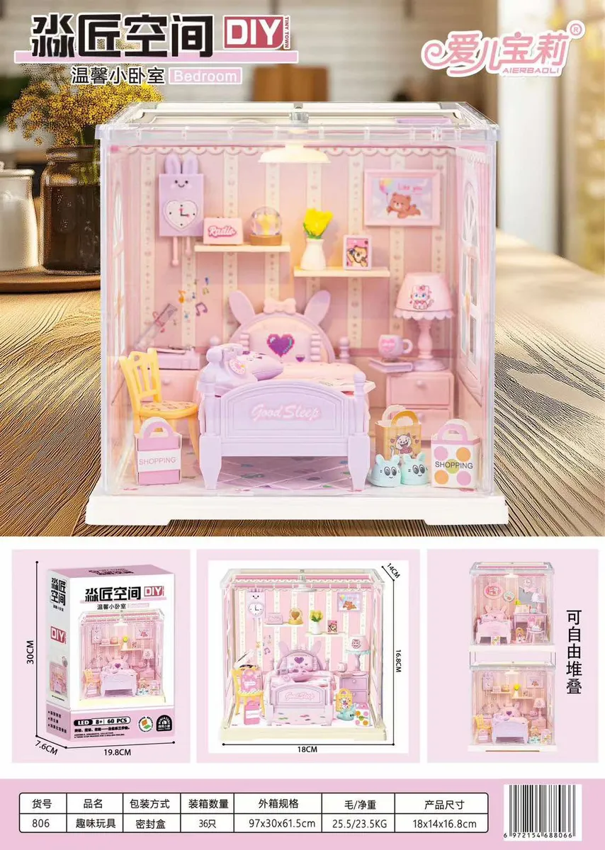 Zestaw DIY Mini Pokój Sypialnia Różowy 18x16.8cm AERBABY