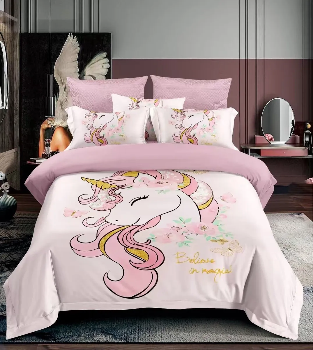 Komplet pościeli 3-częściowy Unicorn Różowy 160/200