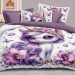 Komplet pościeli 3-częściowy Unicorn Fioletowy 160x200cm