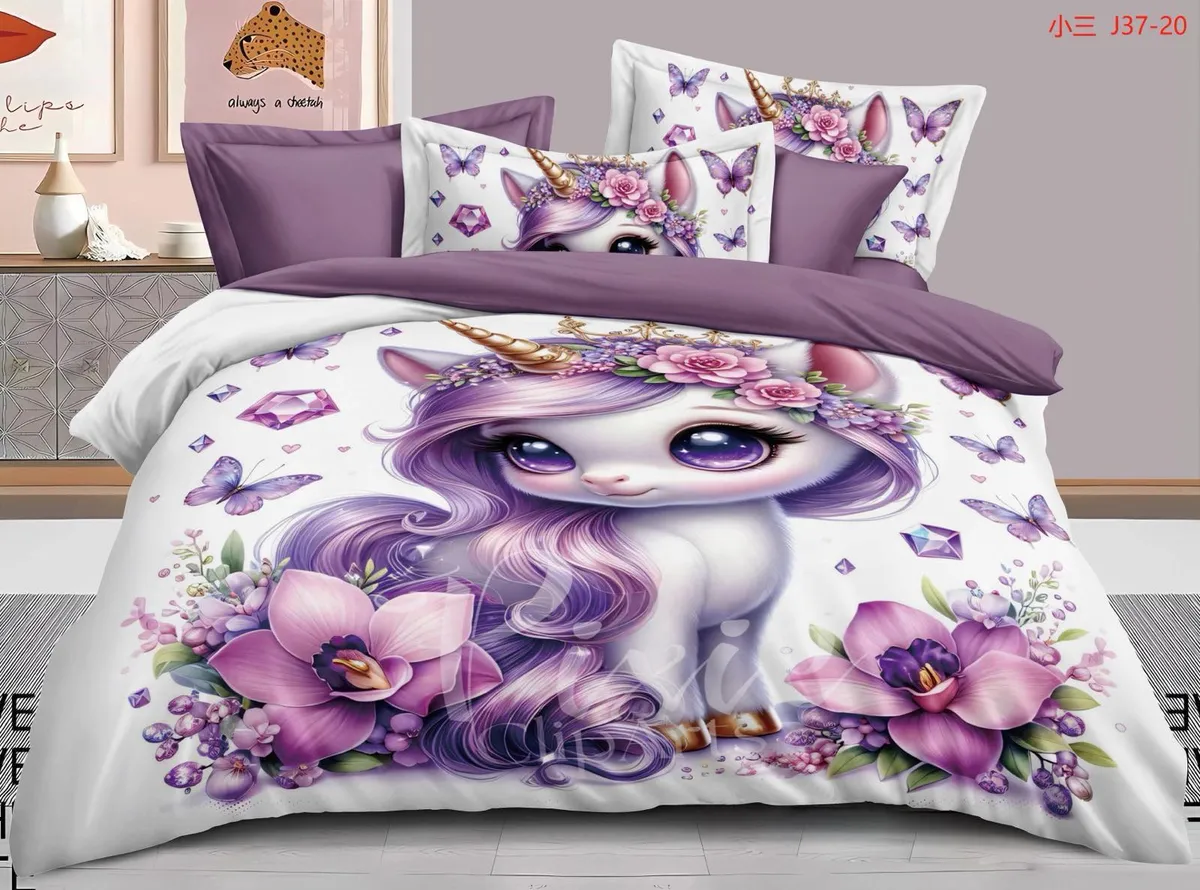 Komplet pościeli 3-częściowy Unicorn Fioletowy 160x200cm