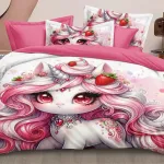 Komplet pościeli 3-częściowy Unicorn Różowy 160x200cm