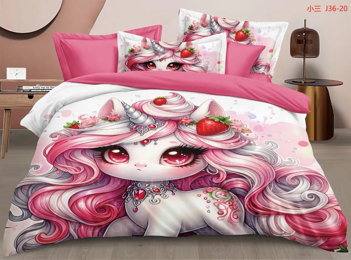 Komplet pościeli 3-częściowy Unicorn Różowy 160x200cm