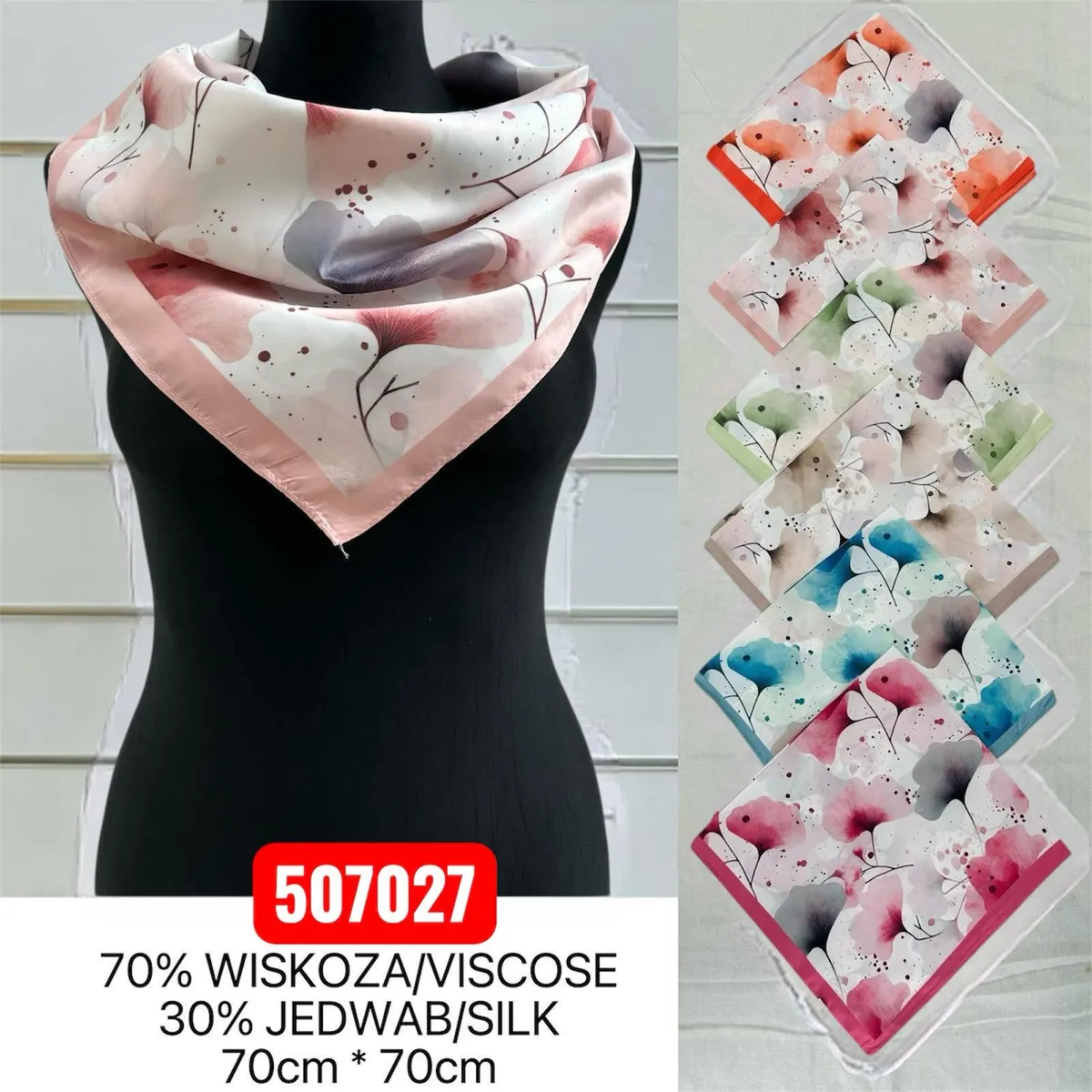 Chusta Kwiatowa Wiskoza/Jedwab 70x70cm