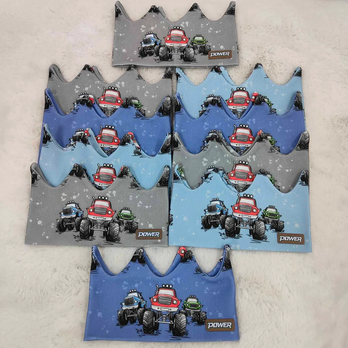 Koronki Power Monster Trucks Szare i Niebieskie