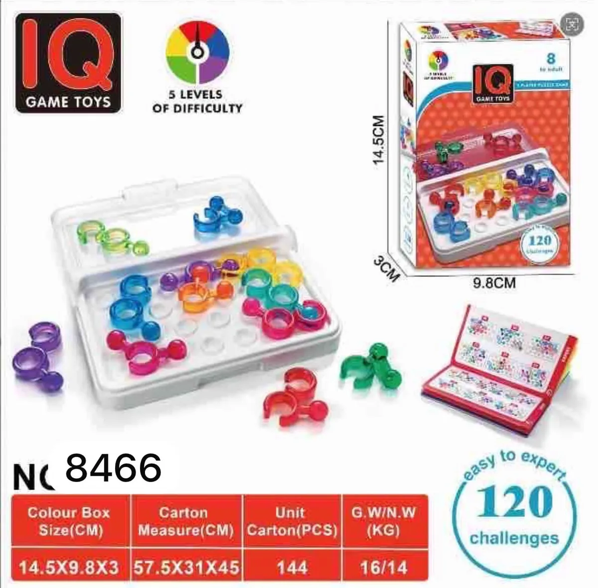 IQ Game Toys Puzzle Logiczne z Pierścieniami Kolorowymi 14,5x9,8x3cm