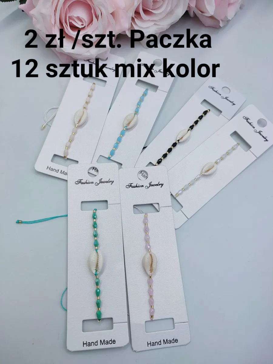 Bransoletki Hand Made z Muszlą Mix Kolorów 12 szt