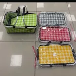 Koszyk piknikowy w kratę zielony z izolacją