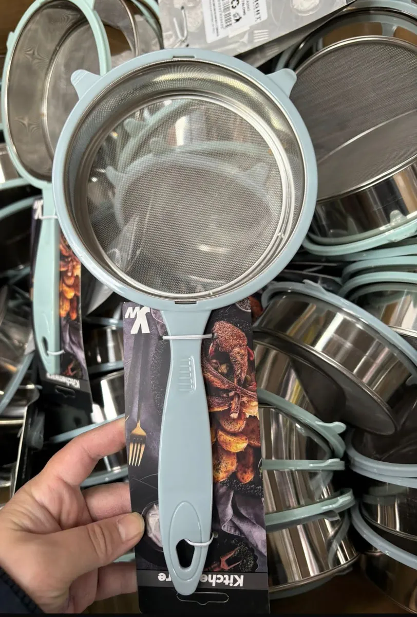 Sitko kuchenne metalowe miętowo-niebieskie z uchem