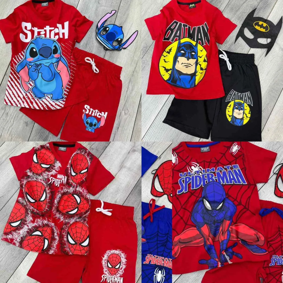 Piramida piżam dziecięcych Stitch Batman Spider-Man czerwone