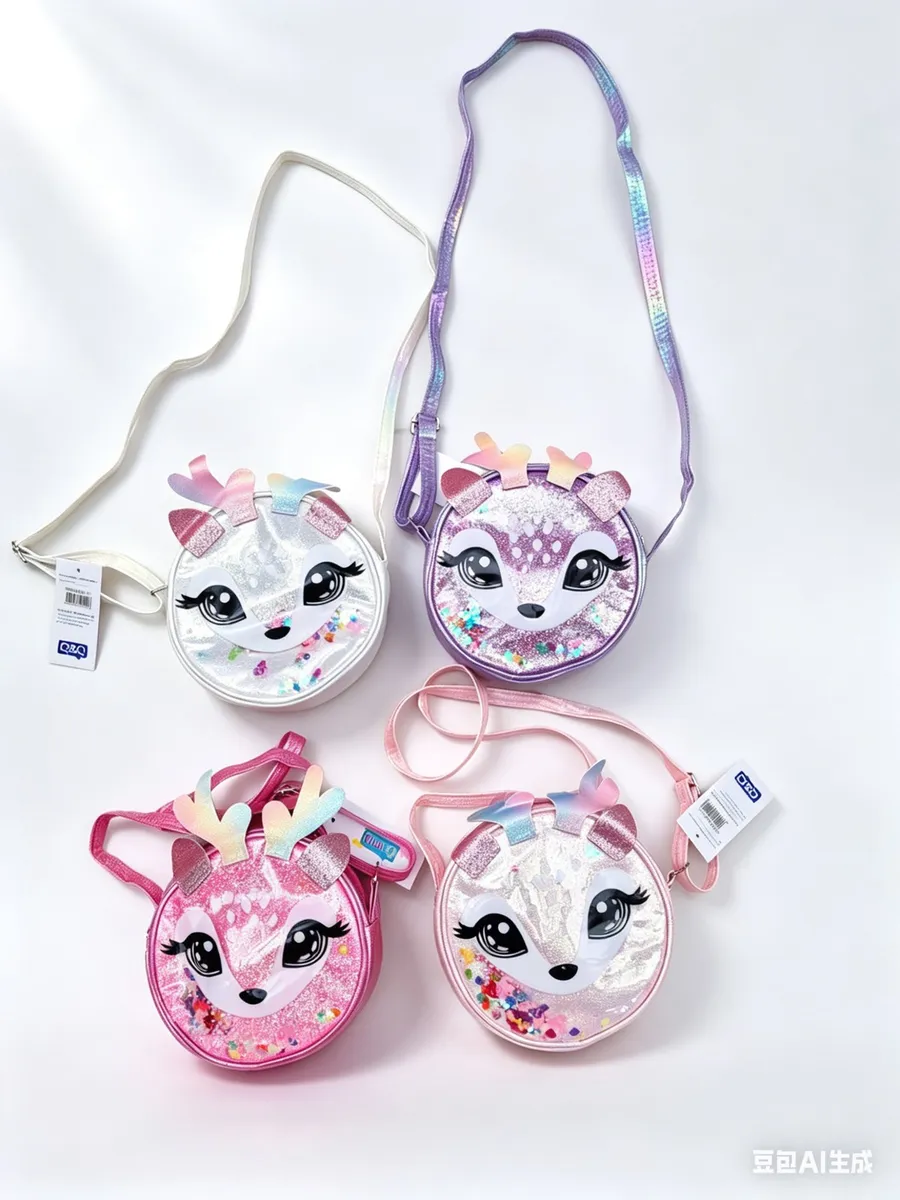 Q&Q Plecakiki dla dzieci Jeleń Glitter Różowe Fioletowe Białe