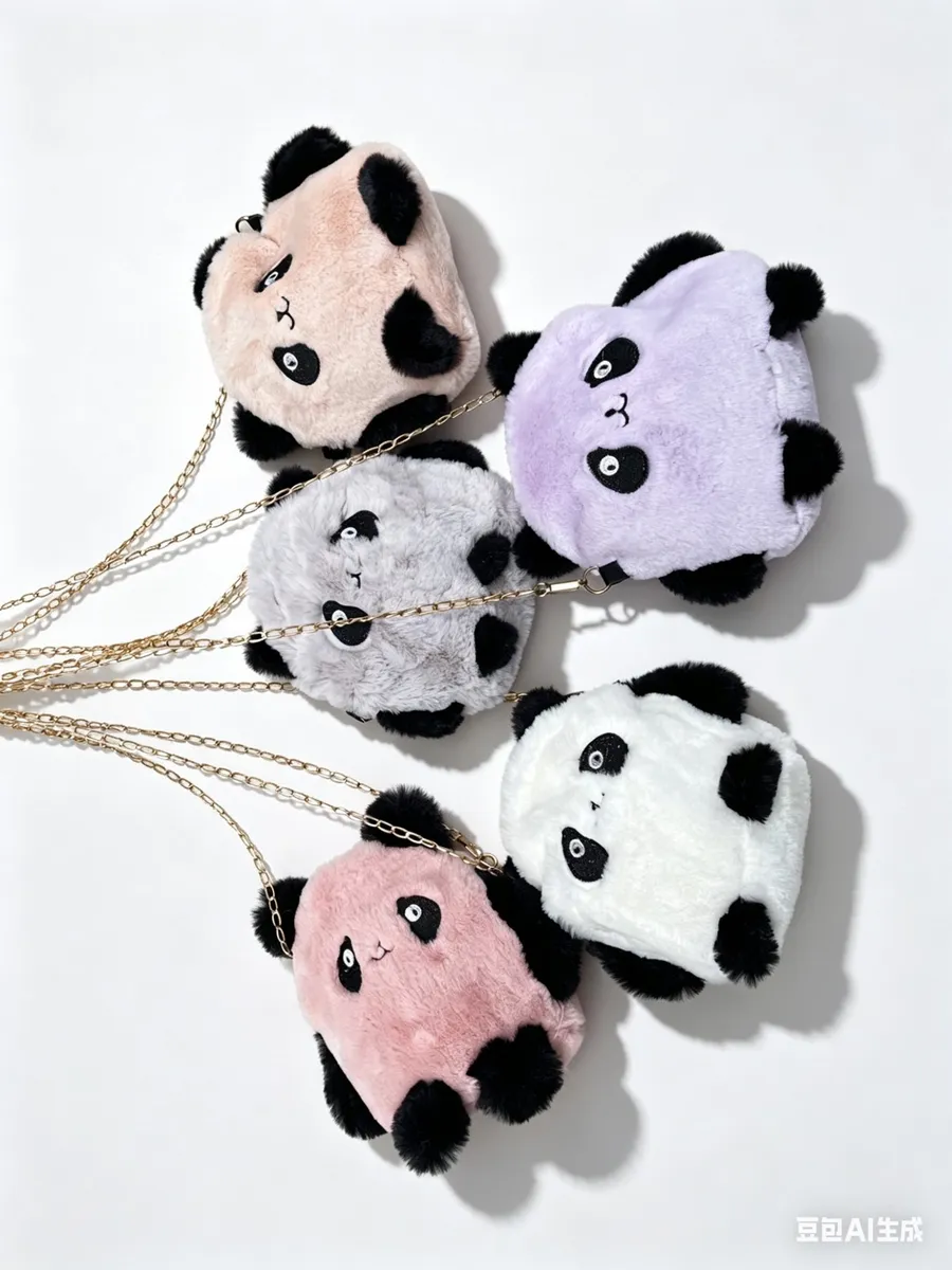 Futrzana torebka panda na łańcuszku multikolor