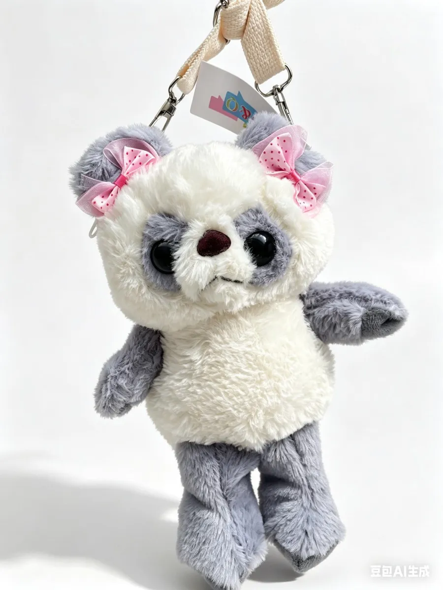 Maskotka Panda z Kokardami Biała-Szara z Paskiem