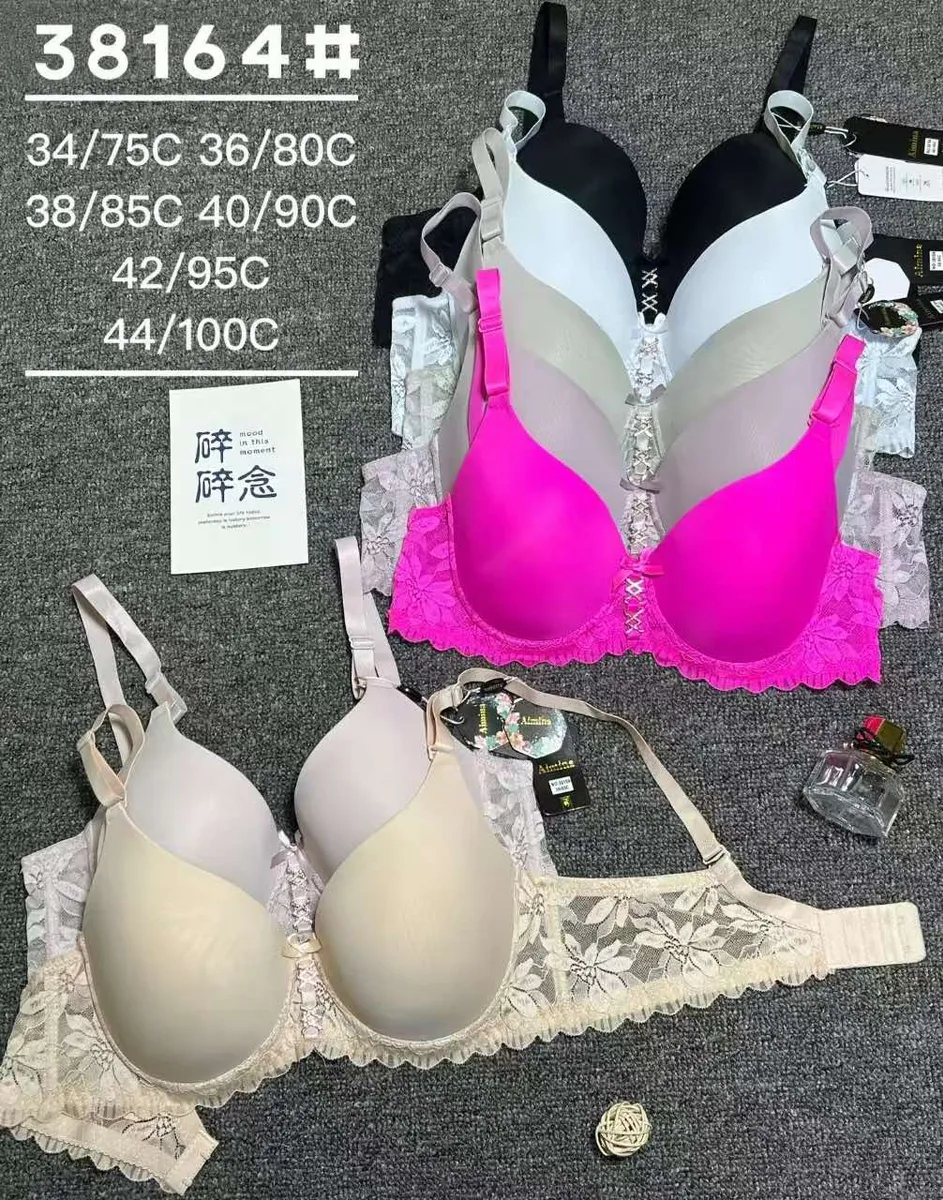 Biustonosz Alina push-up koronka beżowy różowy czarny