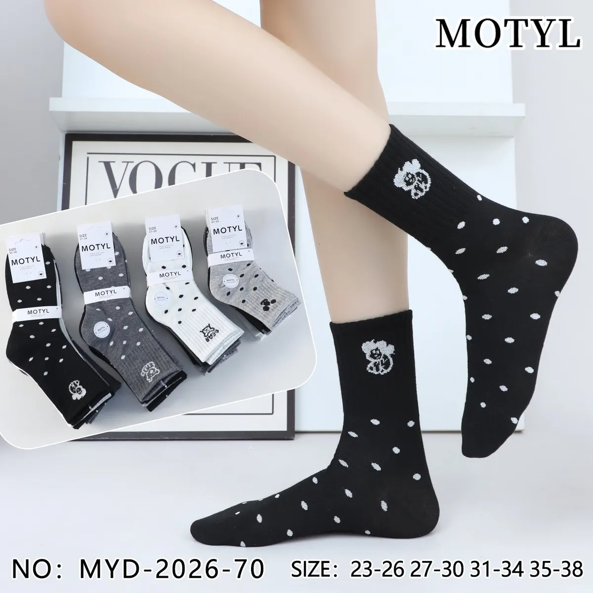 Skarpetki Motyl czarne białe szare w kropki rozmiar 23-38