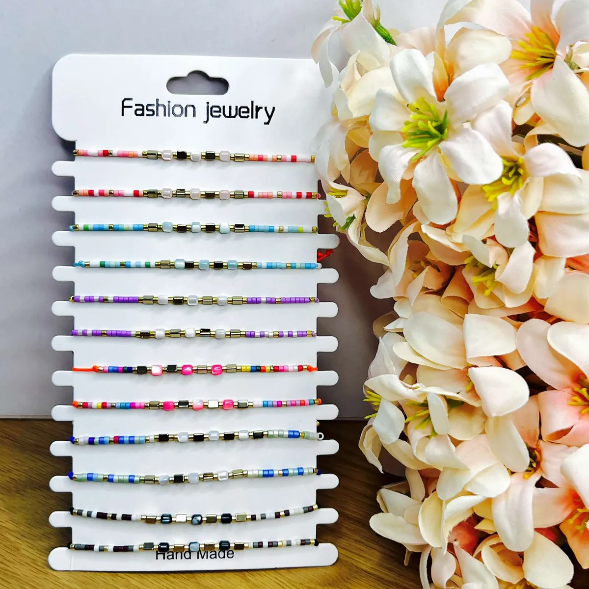 Zestaw 12 bransoletek koralikowych wielokolorowych Hand Made