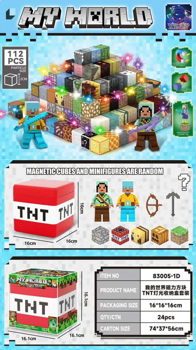Zestaw Magnetycznych Klocków My World TNT 112 elementów