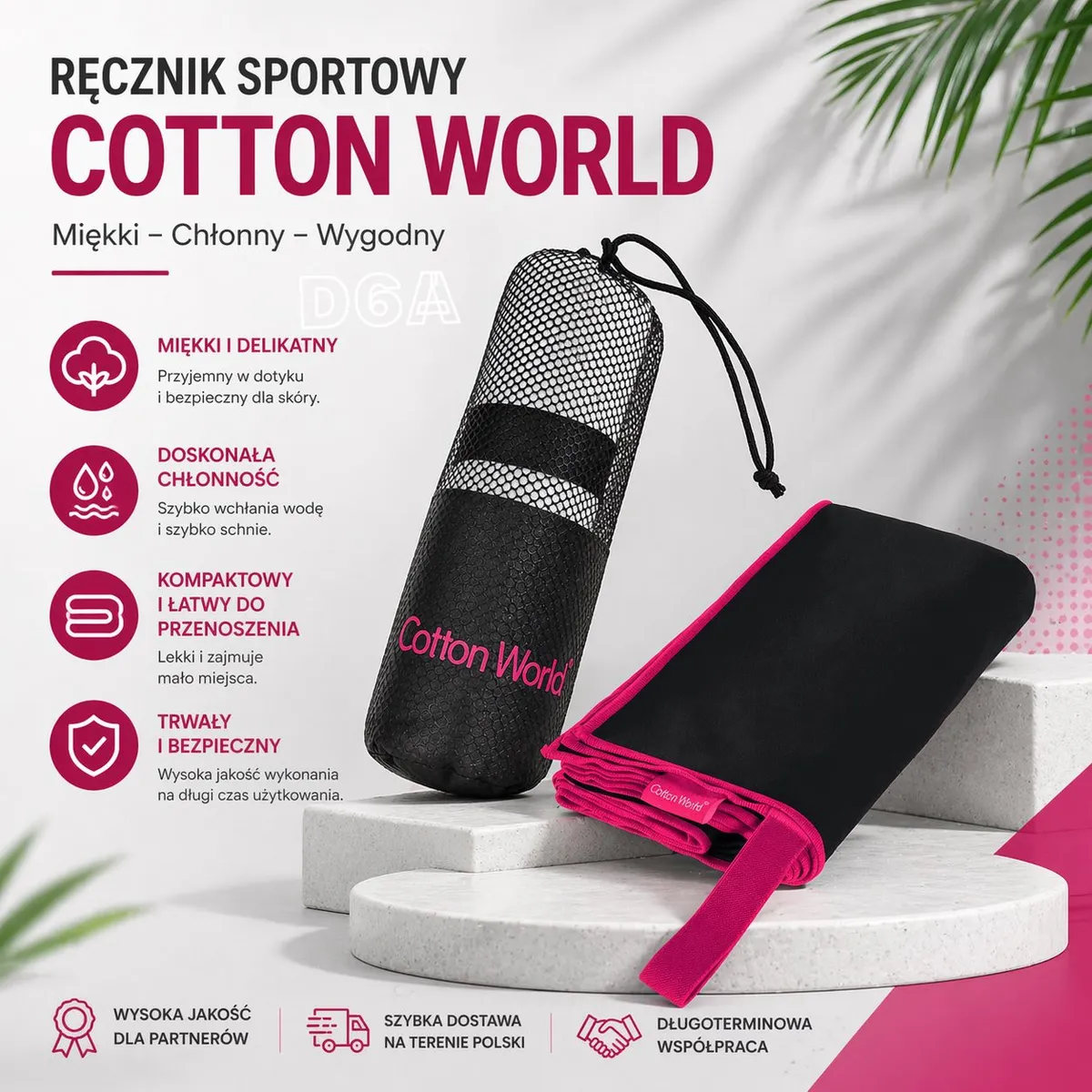 Ręcznik Sportowy Cotton World Czarny 80x150cm