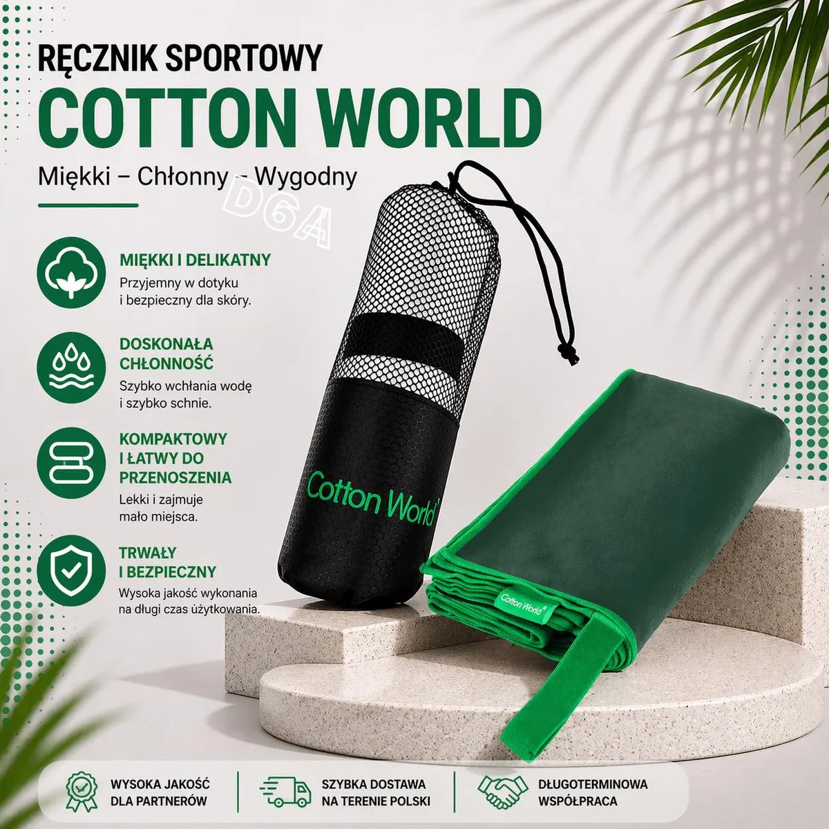 Ręcznik Sportowy Cotton World Zielony 100x180cm