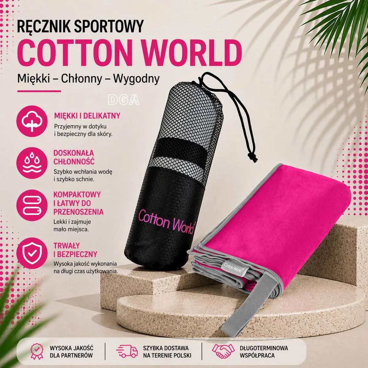 Ręcznik Sportowy Cotton World 80x150cm Różowy