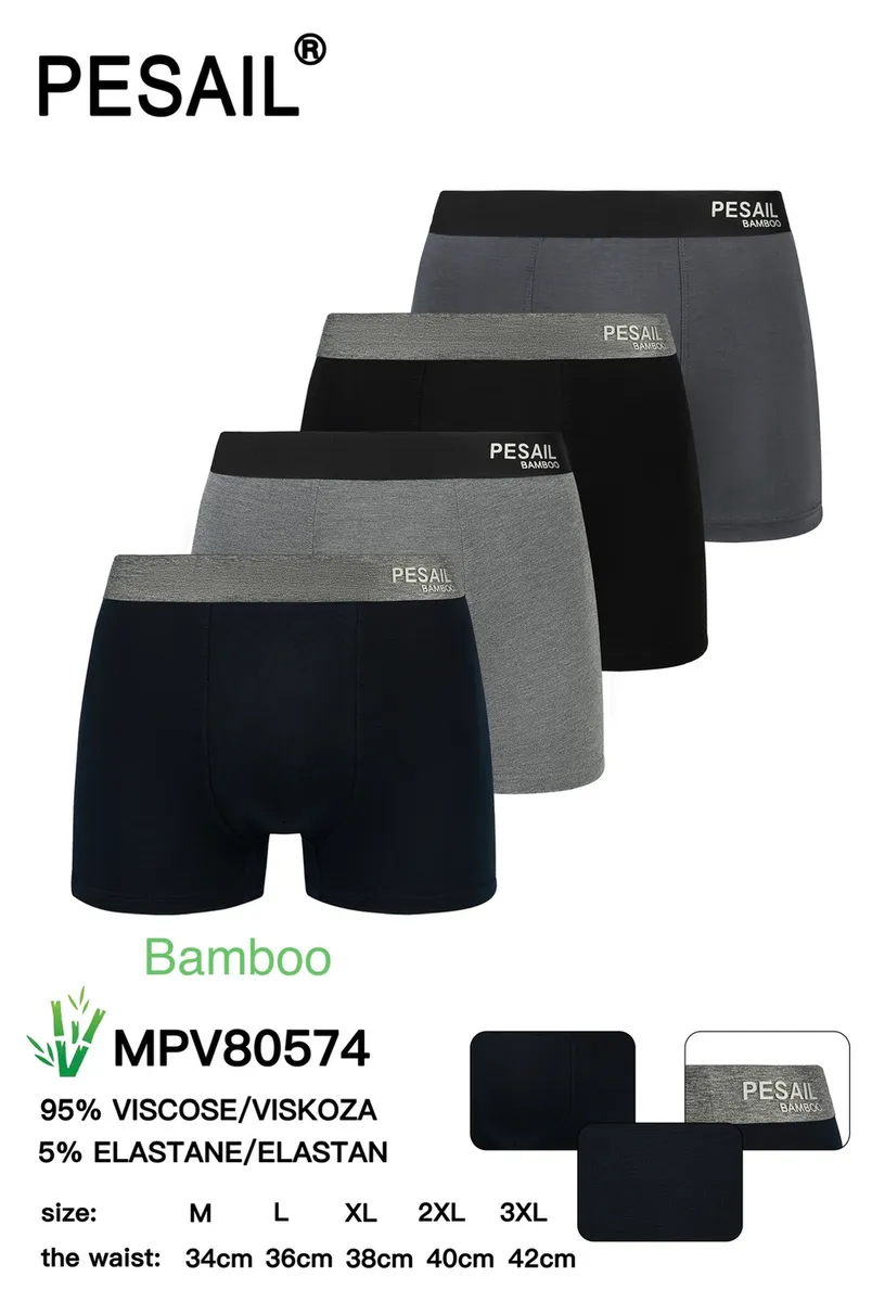 Pesail Bamboo Bokserki Męskie Szare Czarne XL