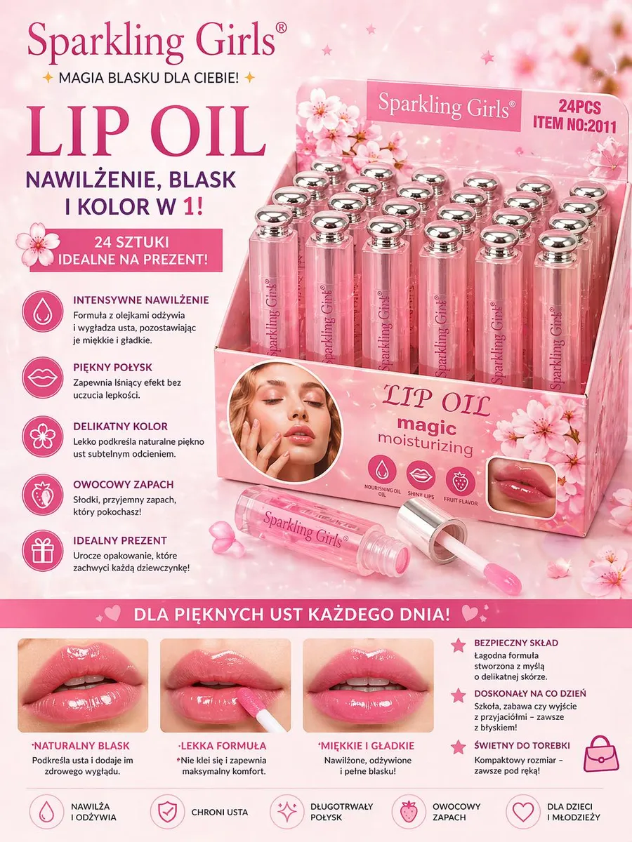 Sparkling Girls Lip Oil Nawilżający Różowy Owocowy