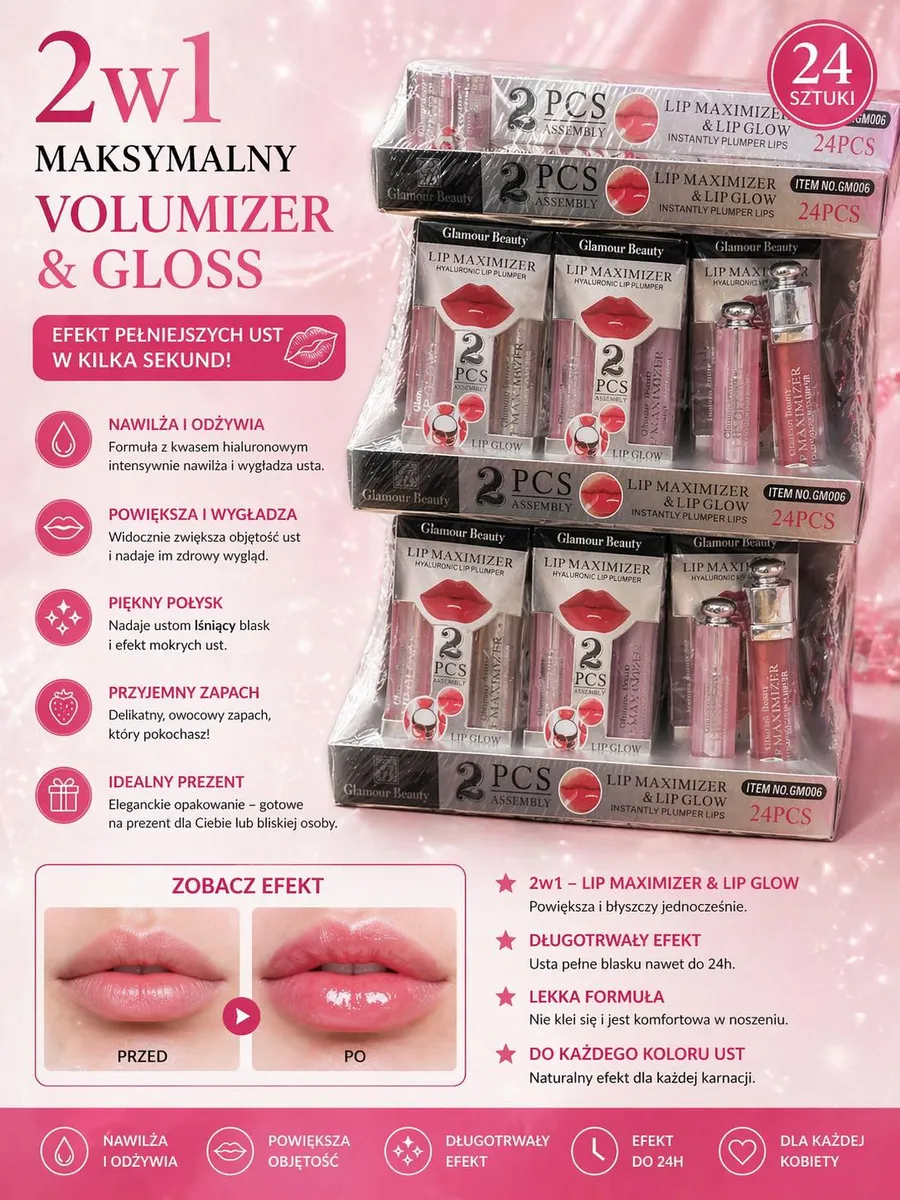 Glamour Beauty 2w1 Lip Maximizer & Gloss różowy