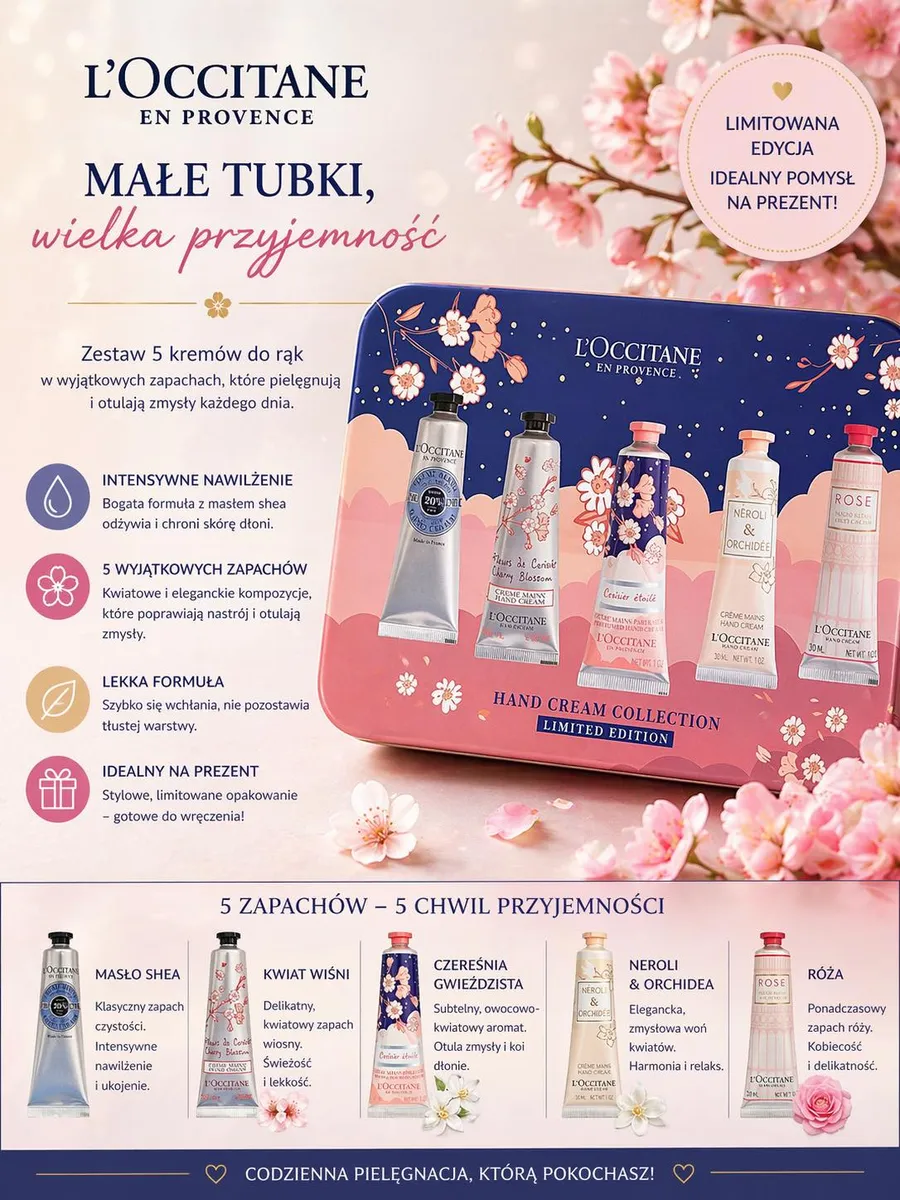 L'Occitane Zestaw 5 Kremów do Rąk Limitowana Edycja Wiśnia Sakura
