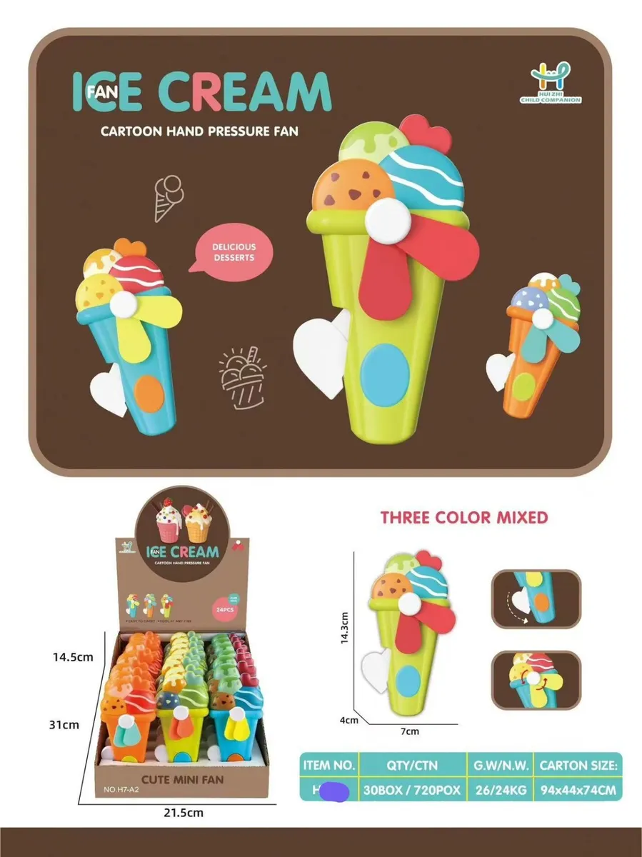 Wentylator ręczny Ice Cream Cartoon 3 kolory mix