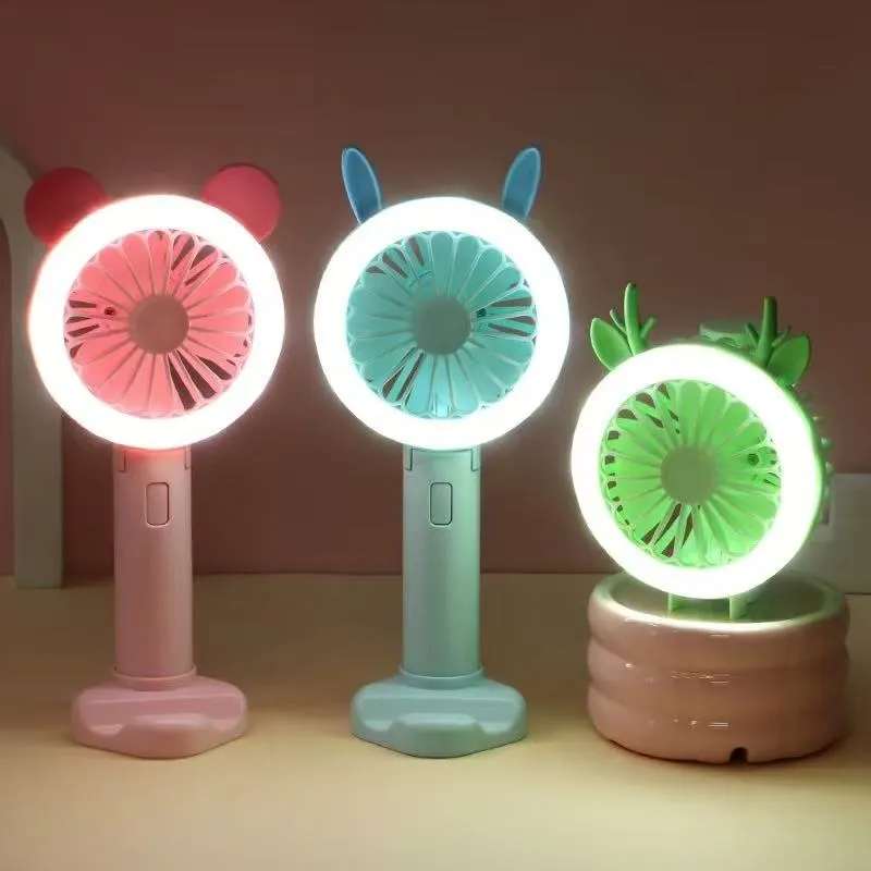 Mini wentylator USB z podświetleniem LED Różowy Myszka
