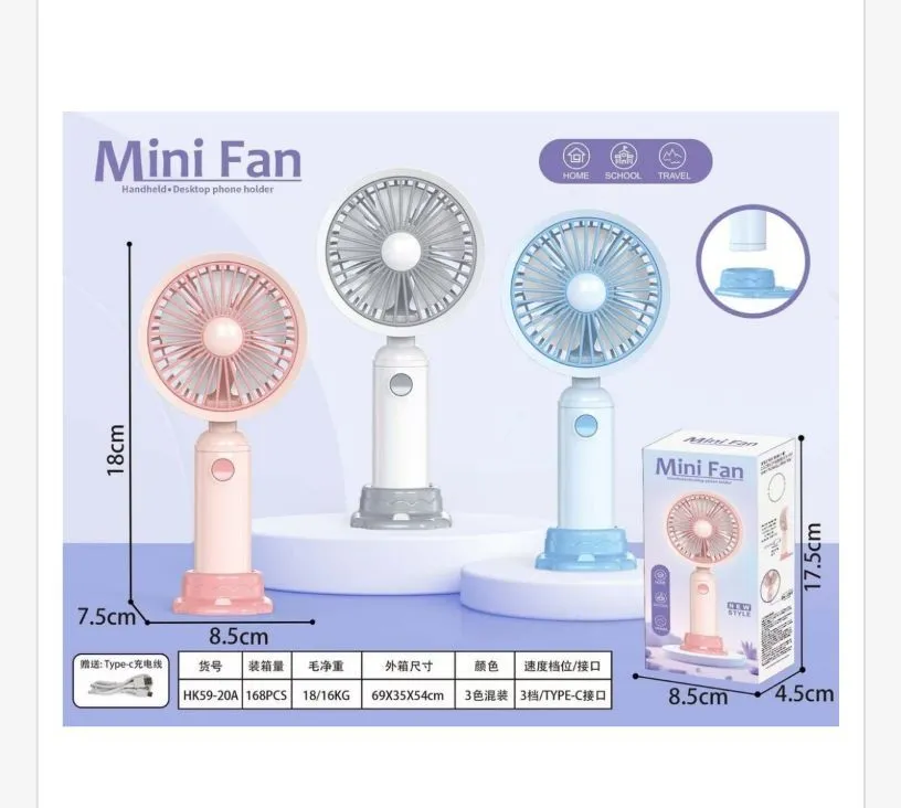 Mini Wentylator Ręczny Różowy z Podstawką 18cm