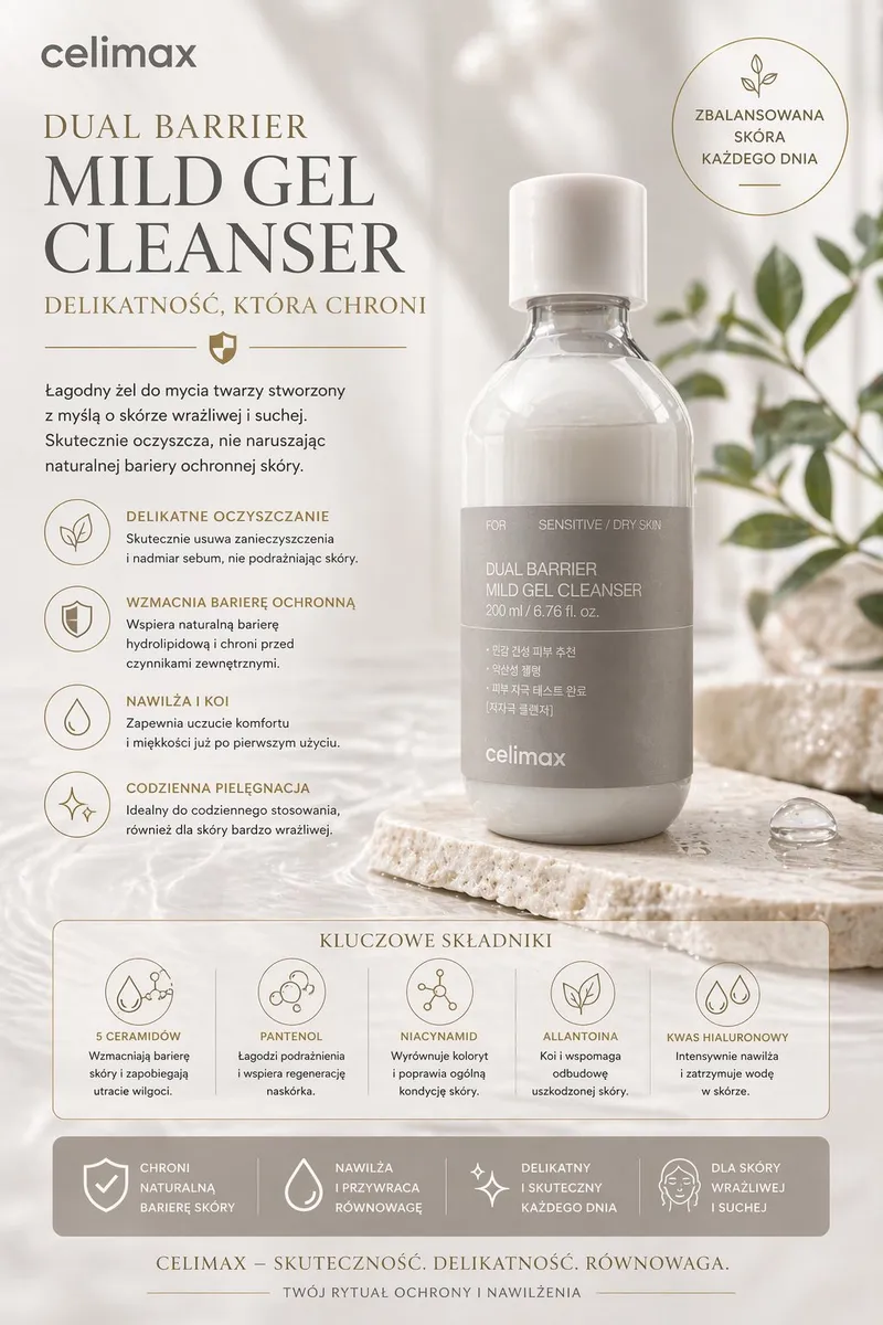 Celimax Dual Barrier Mild Gel Cleanser 200ml do skóry wrażliwej
