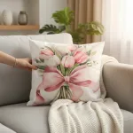 Poszewka na poduszkę 42x42cm Tulipany Różowo-Białe