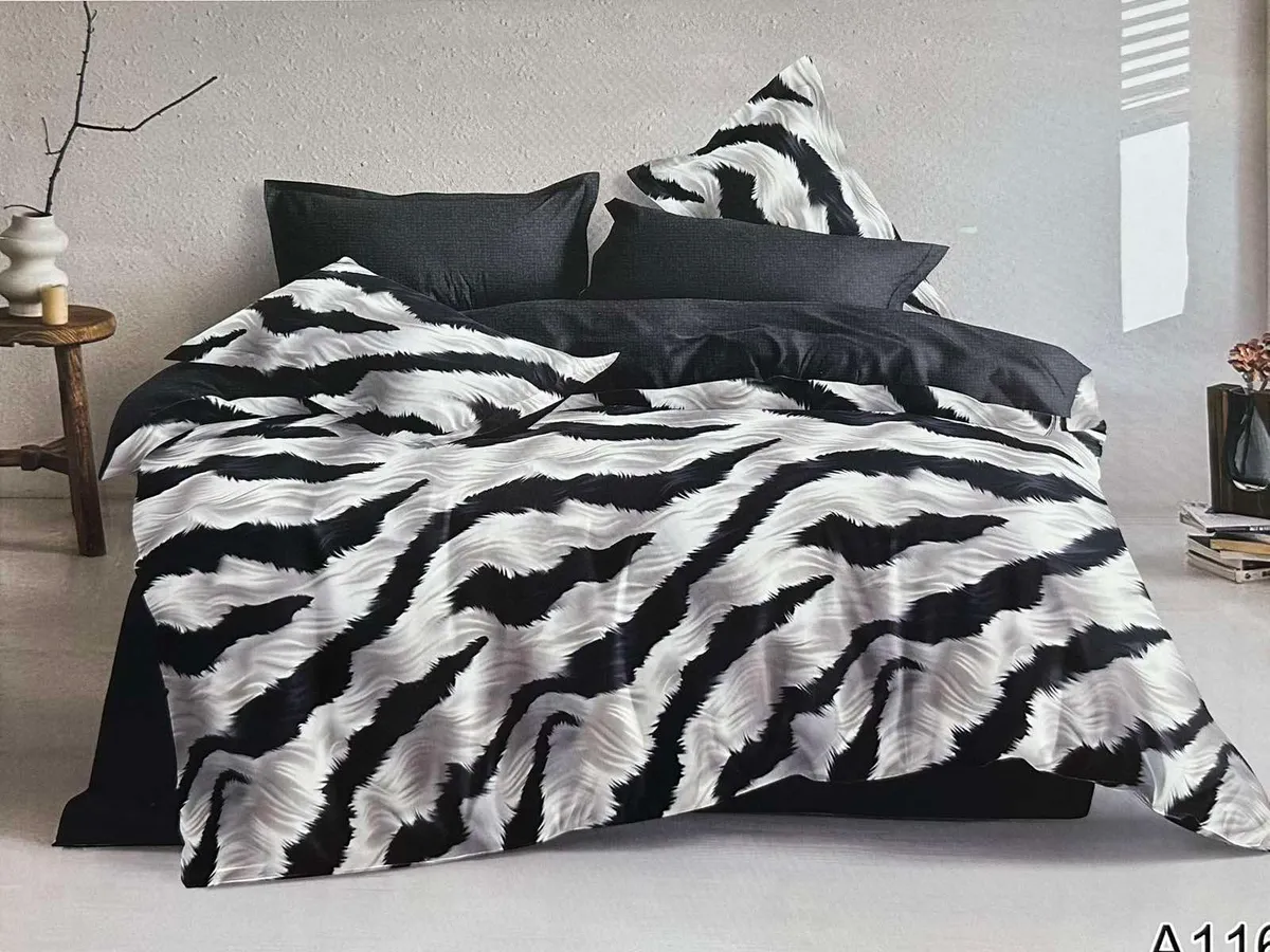 Komplet pościeli Milano 5D Satyna 200/220cm Czarno-biały