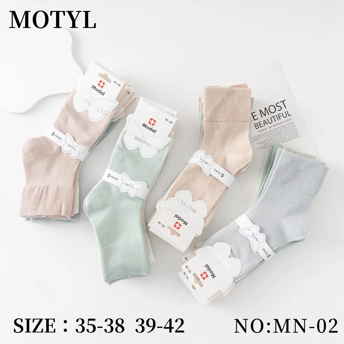Skarpetki Motyl damskie modal beżowe miętowe 35-42