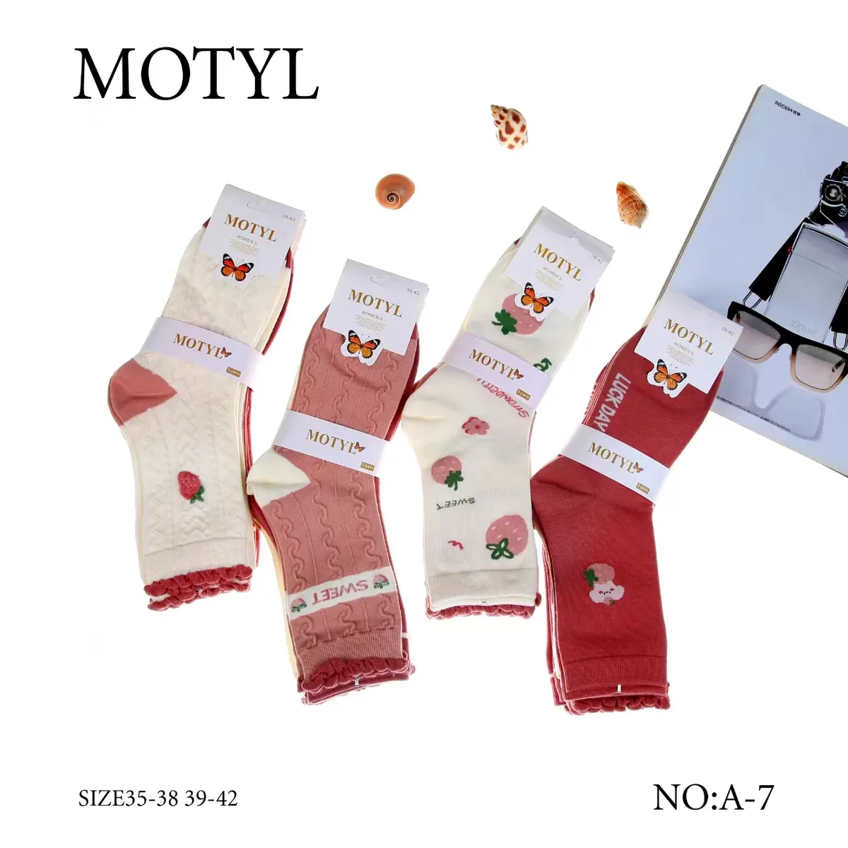 Skarpetki Motylek Sweet z Truskawkami Różowe Rozmiar 35-42