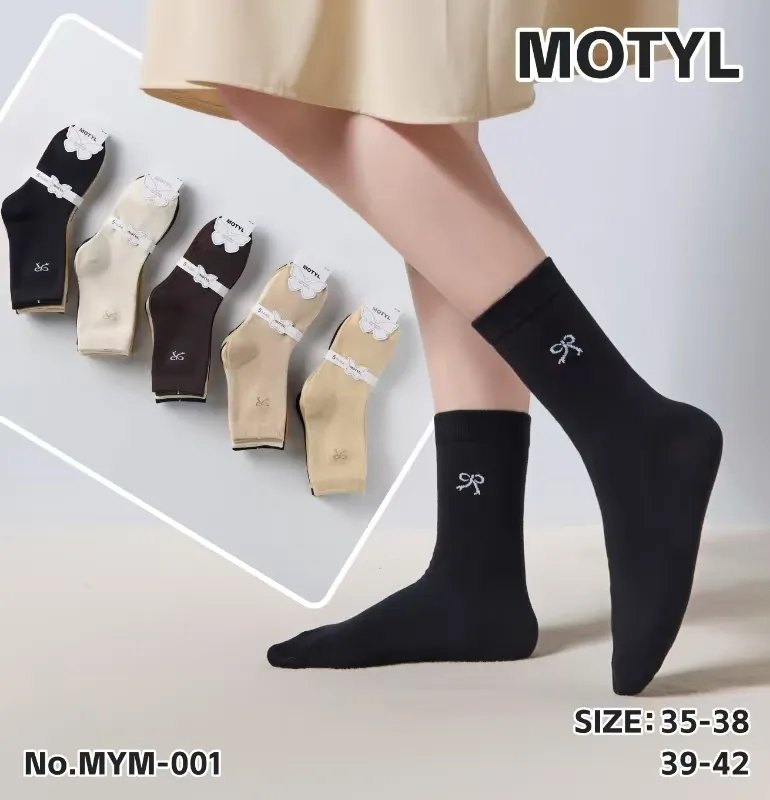 Motylki damskie skarpety z kokardkami 35-42 czarny beżowy