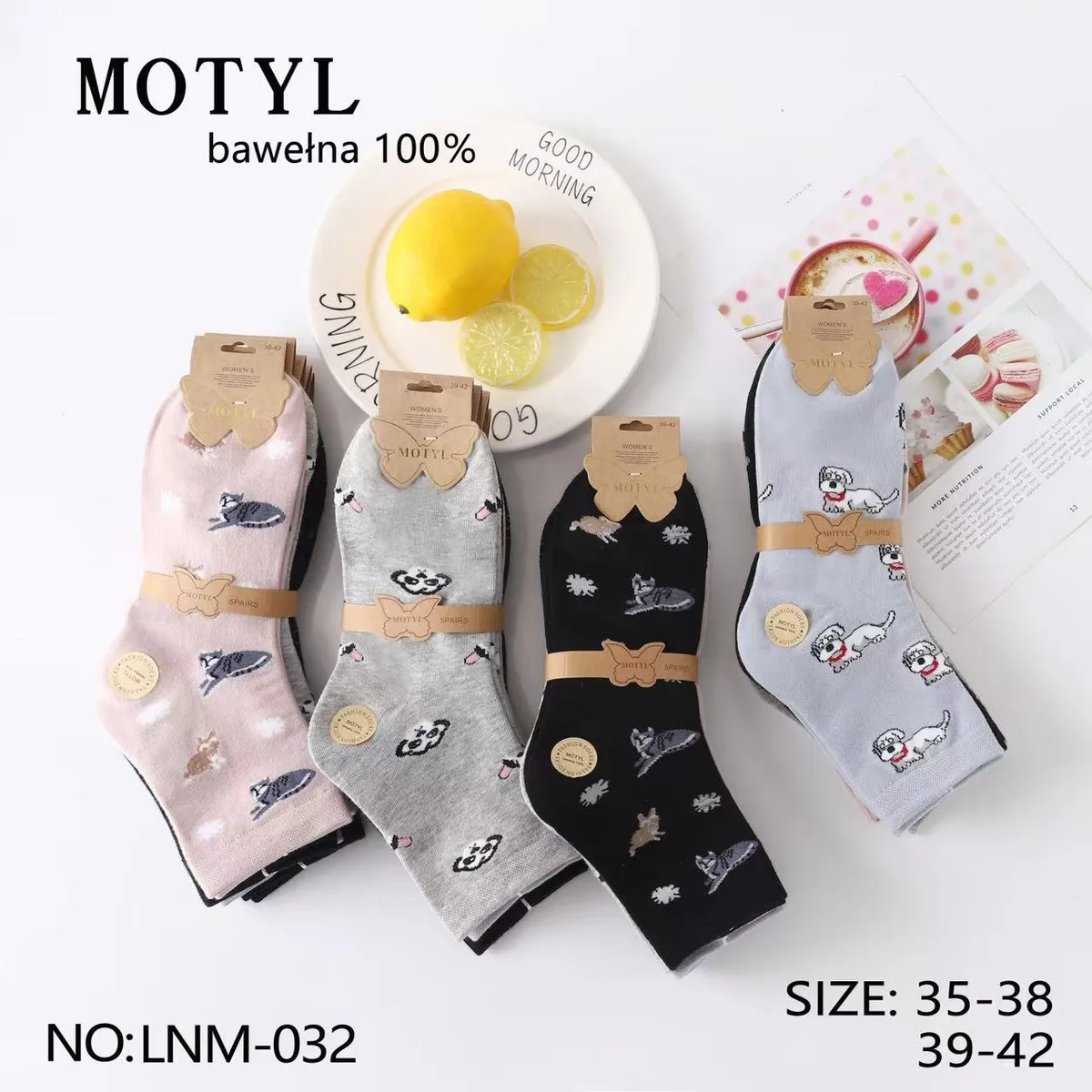 MotylYL Skarpetki damskie bawełniane z motywami zwierząt 35-38/39-42
