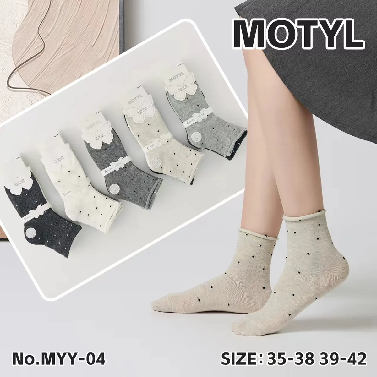 Skarpetki Motylek z Wzorami Motyli Szare 35-42