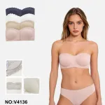 Ounuo Bielizna damska push-up M-L-XL 4 szt beżowa granatowa