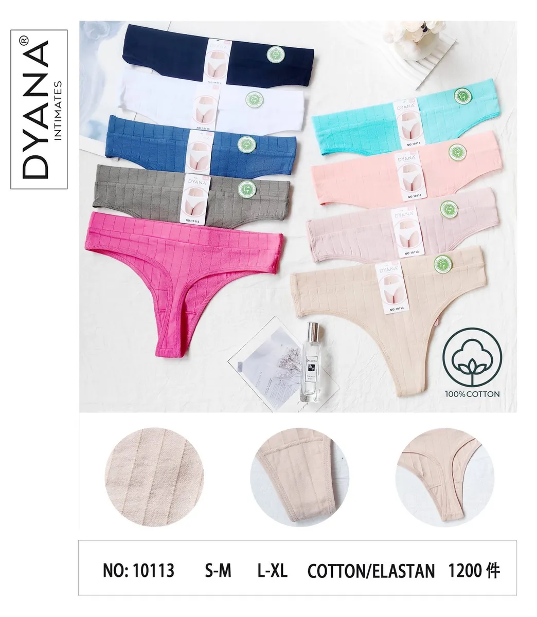 Dyanana Stringi damskie bawełniane S-L/XL wzór prążkowany